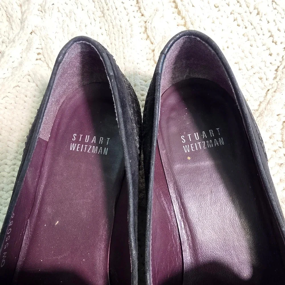 VTG Stuart Weitzman Tassel Loafers Black Suede Brogue‎ Womens 7.5 M Excellent